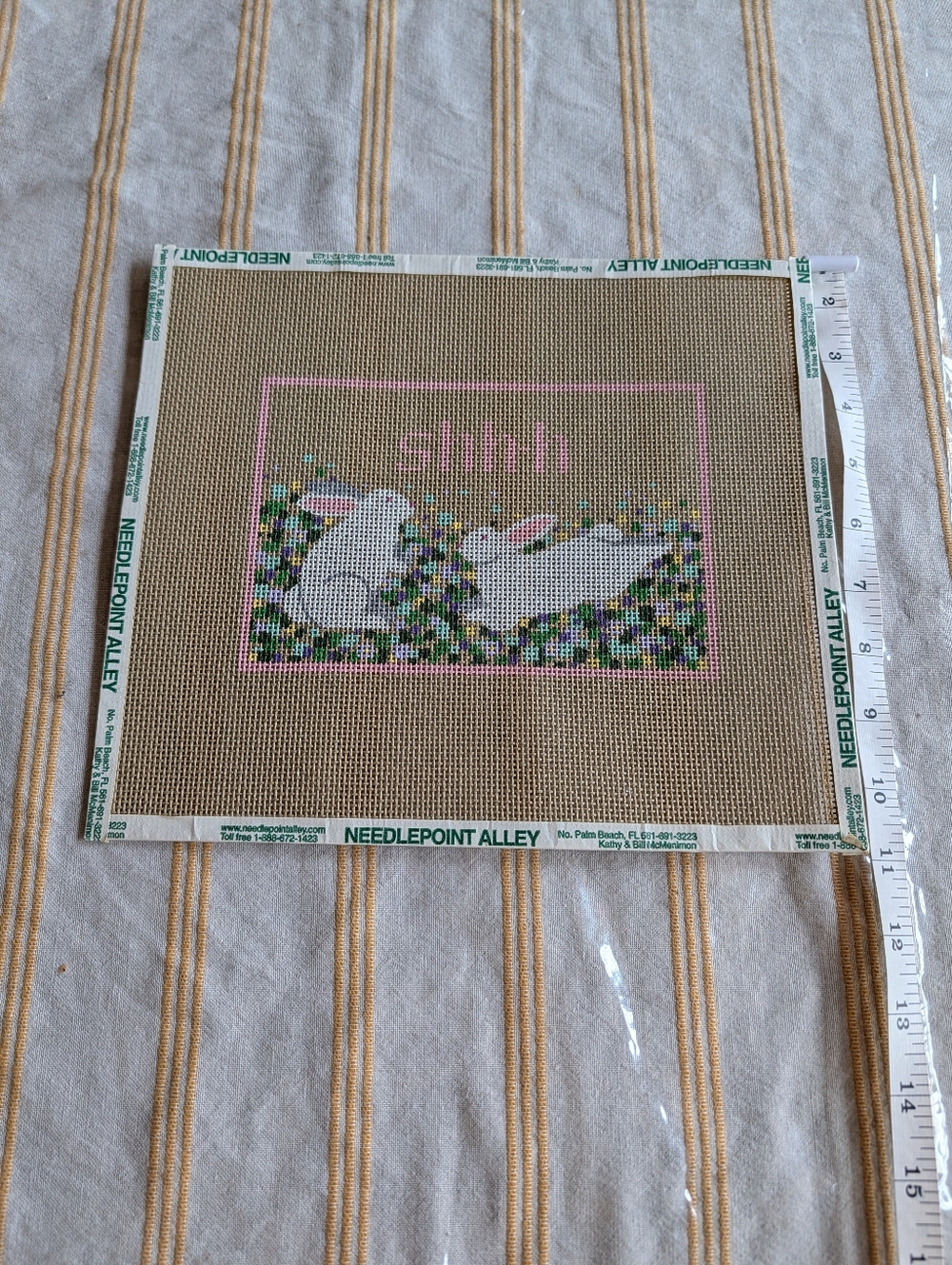 Handle Painted Bunny Needlepoint Canvas - Pink & White 11x12.5 Inches - Picture 2 of 3
